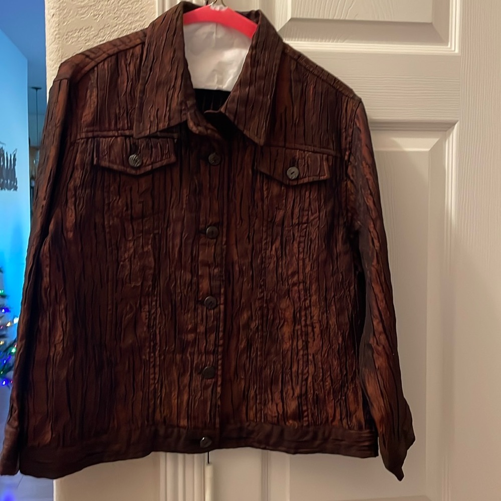 Ruby RD brown crinkle 3/4 sleeve jacket 14